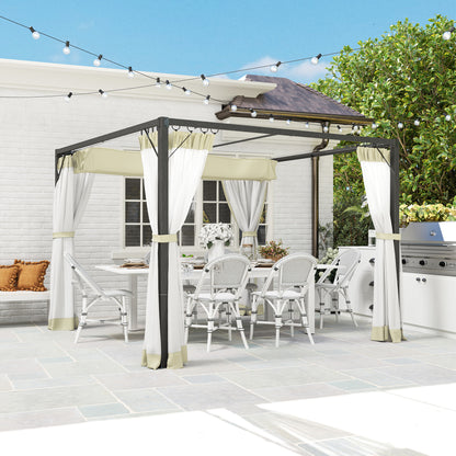 Pergola aluminiowa Outsunny 3 x 3 m z rozsuwanym dachem w kolorze khaki