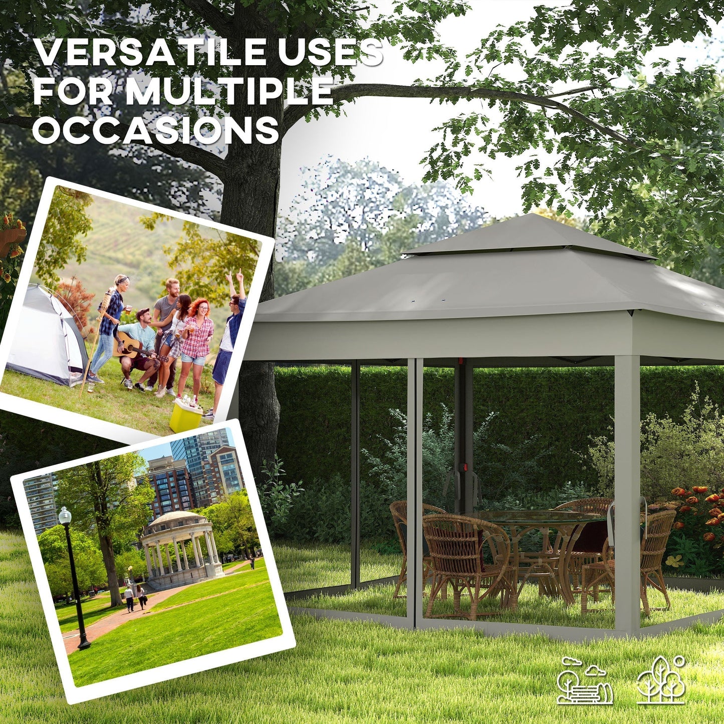 Outsunny 3 x 3(m) Pop Up Gazebo, Double-roof Garden Tent with Netting and Carry Bag, Party Event Shelter for Outdoor Patio, Dark Grey