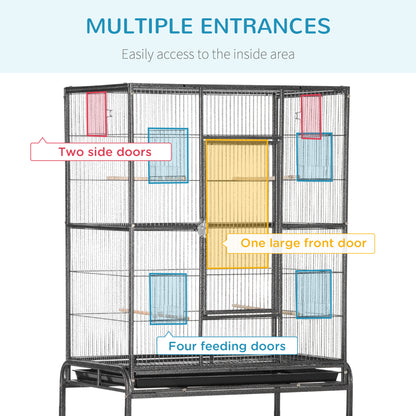 PawHut Large Bird Cage Budgie Cage with Stand, Storage Shelf, Wood Perch for Parrot Canary Parakeet Cockatiels, 81 x 48 x 162.5 cm