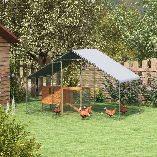 PawHut Large Chicken Coop, Galvanised Walk In Chicken Coop Hen House w/ Water-Resist Cover, 3 x 1.7 x 1.9m