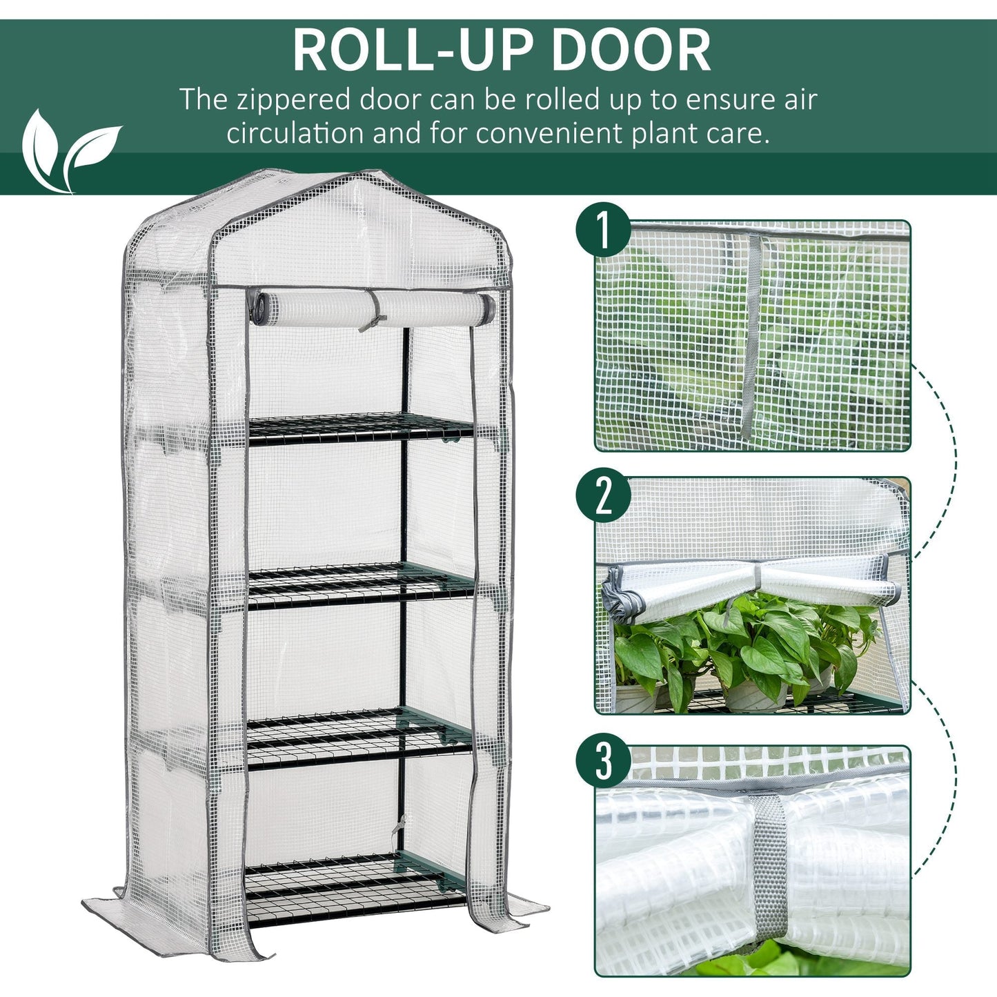 4 Tiers Mini Portable Greenhouse Plant Grow Shed Metal Frame PE Cover 160H x 70L x 50Wcm, White