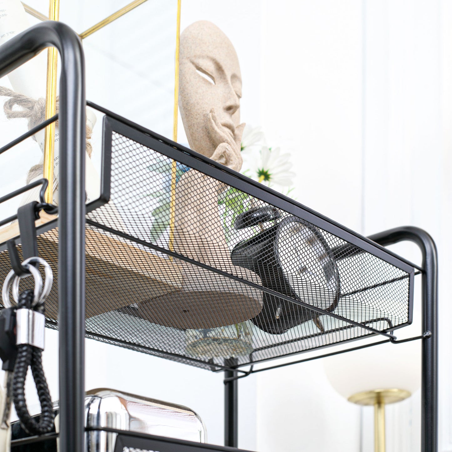 Wózek do przechowywania HOMCOM Five-Steel Mesh Basket z kółkami - czarny