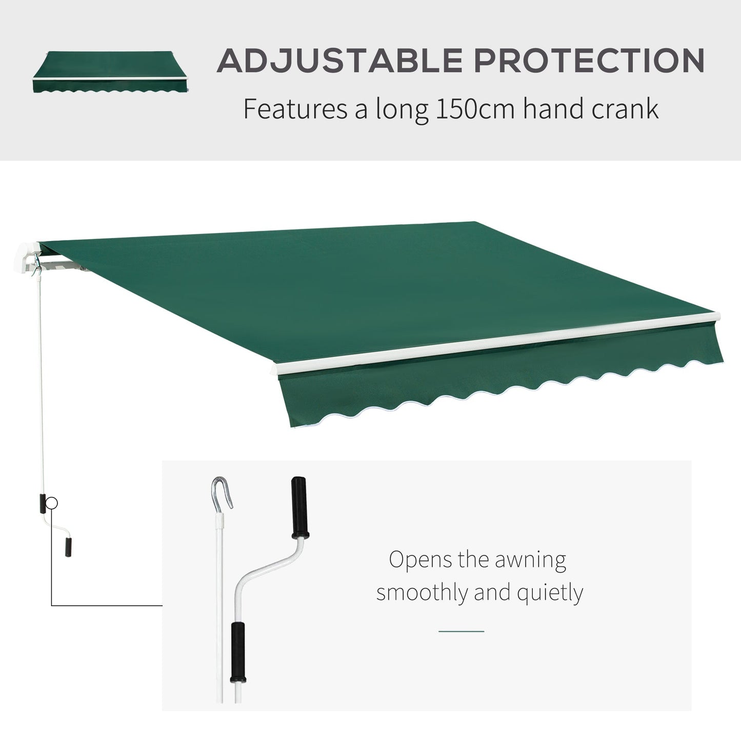 Outsunny 4x2.5m Garden Patio Manual Awning Canopy Sun Shade Shelter Retractable Manual Awning with Fittings and Crank Handle Green