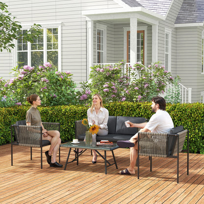 Outsunny Four-Piece Round Rattan Rope Sofa Set - Grey