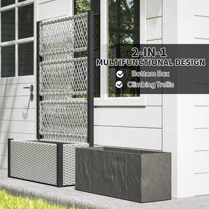 Outsunny Garden Planter Box with Trellis, Liner for Climbing Plants, Vegetables, Flowers, 90 x 35 x 148 cm, Mixed-grey