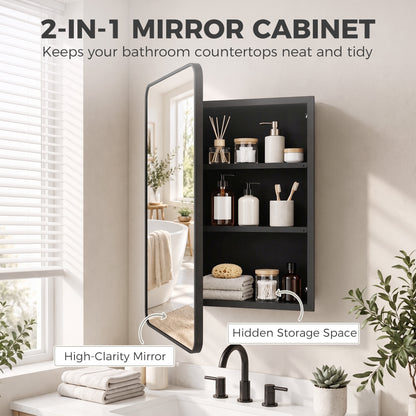 HOMCOM 50.8 x 11.6 x 71 cm Bathroom Mirror Cabinet, Wall Cabinet with Adjustable Shelves, Wall-Mounted or Recessed, Black