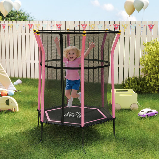 HOMCOM Dziecięca trampolina Mini Bouncer z siatką zabezpieczającą dla dzieci w wieku od 3 do 10 lat - różowa