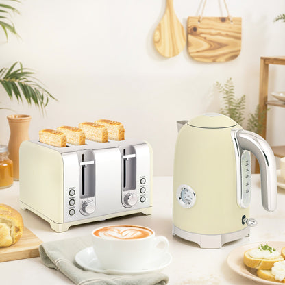 HOMCOM Retro 3000W Kettle and Toaster Set - Cream