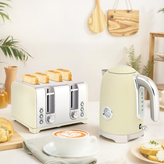 HOMCOM Retro 3000W Kettle and Toaster Set - Cream