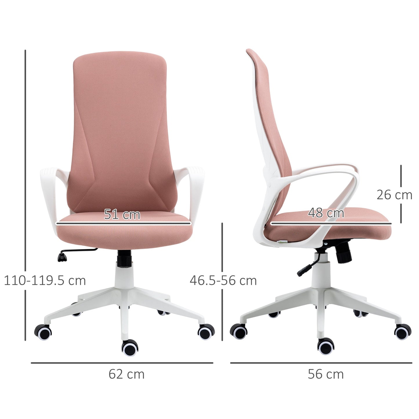 Vinsetto High-Back Office Chair, Elastic Desk Chair with Armrests, Tilt Function, Adjustable Seat Height, Pink