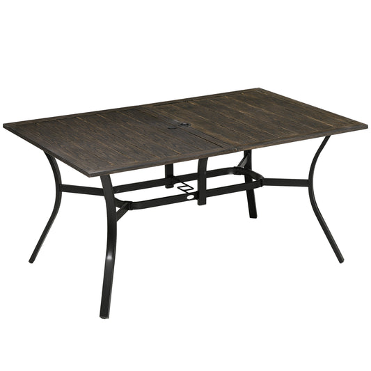 Stół ogrodowy Outsunny Six-Seater Steel, z otworem na parasol √¢≈í‚Ç¨41mm - imitacja drewna