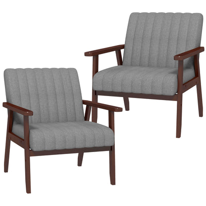 Retro Style Set of 2 Accent Chairs, Upholstered Living Room Chairs with Wood Legs, Armchairs for Bedroom, Living Room, Grey