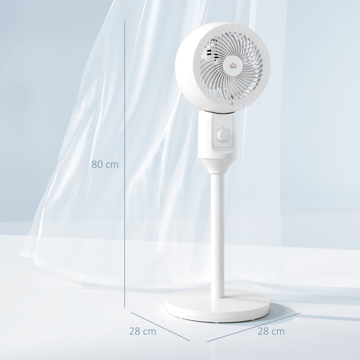 HOMCOM 9" Pedestal Fan, 70 Oscillation 90 Vertical Tilt Oscillating Air Circulator with 3 Speeds, Standing Fan for Home Office, Bedroom, White