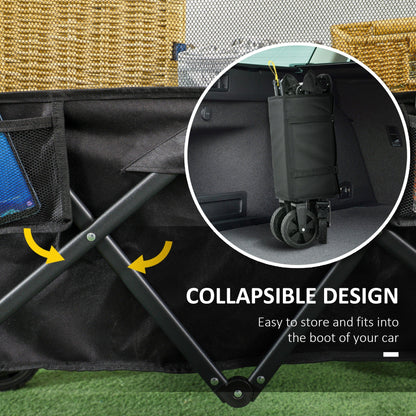 Outsunny Folding Garden Trolley, 180L Wagon Cart with Extendable Side Walls, for Beach, Camping, Festival, Black