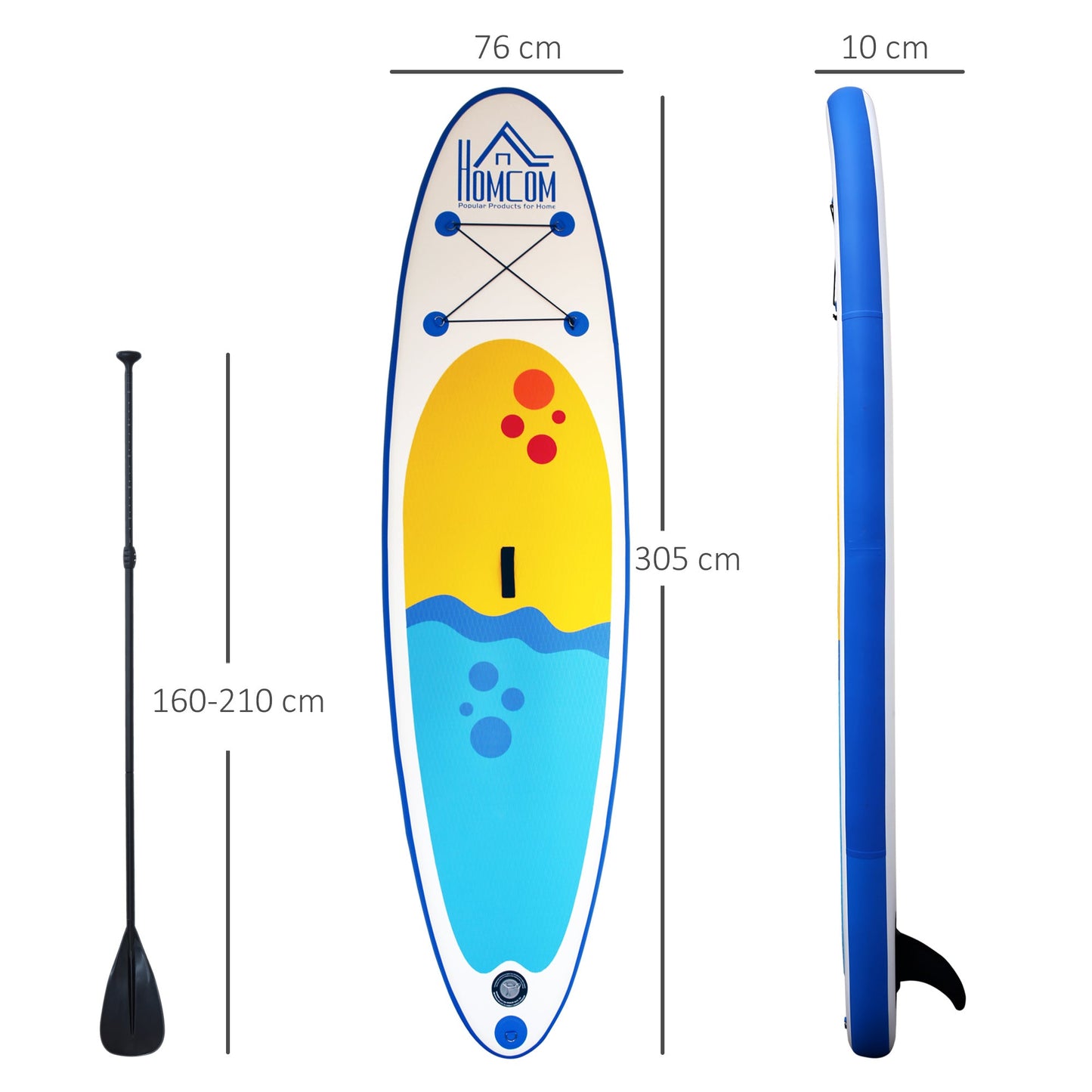 HOMCOM Nadmuchiwana deska do pływania na stojąco, 10' x 30" x 4", antypoślizgowa deska SUP, z akcesoriami ISUP, pompką ręczną, 1 statecznikiem, regulowanym wiosłem, plecakiem dla młodzieży, dorosłych, początkujących i ekspertów