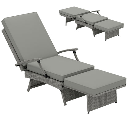 Outsunny 80√Ç¬∞ Reclining Rattan Lounger - Grey