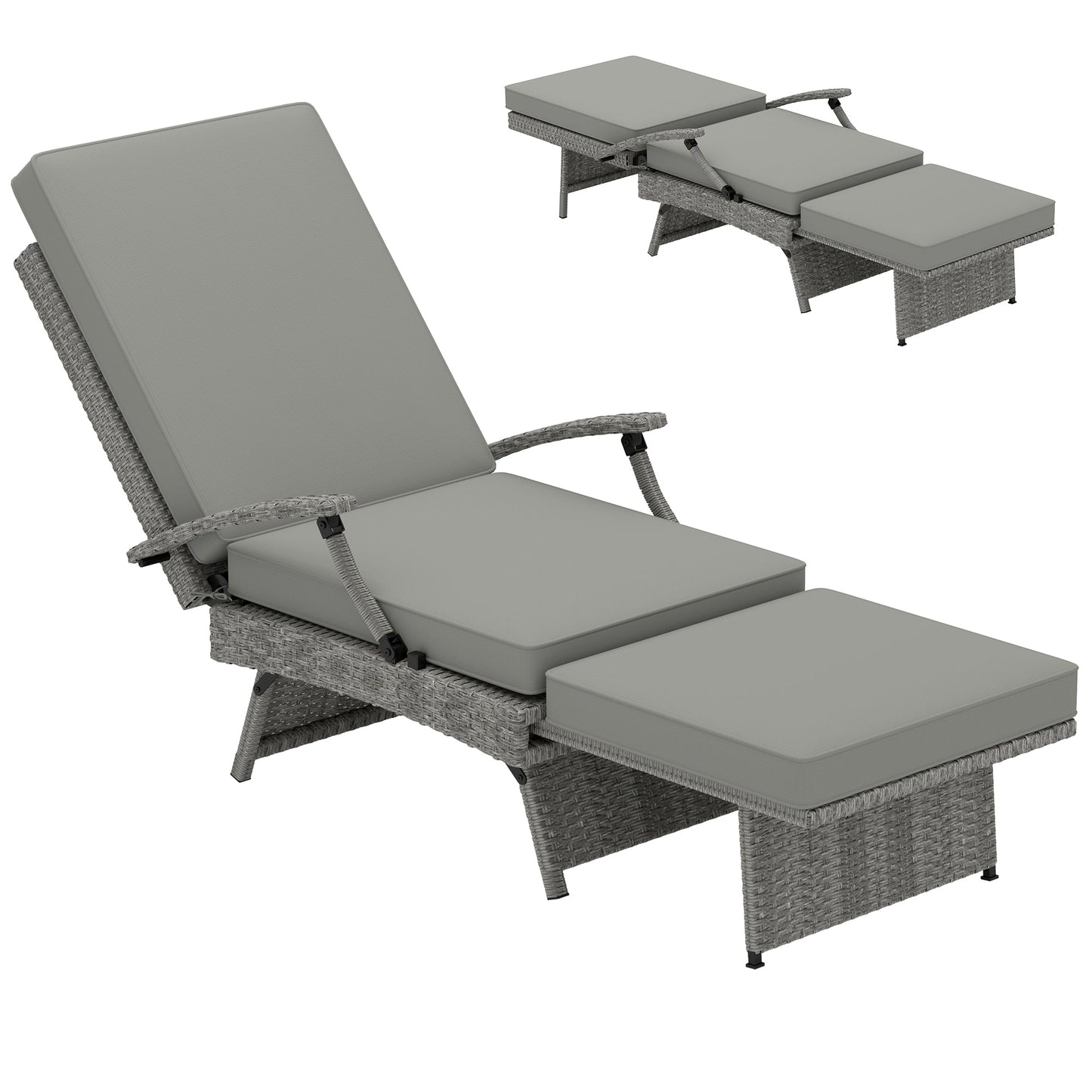 Outsunny 80 Reclining Rattan Lounger - Grey