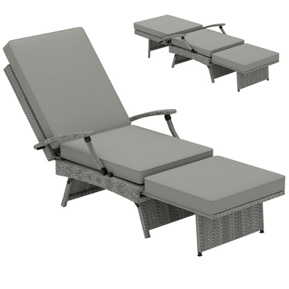 Outsunny 80 Reclining Rattan Lounger - Grey