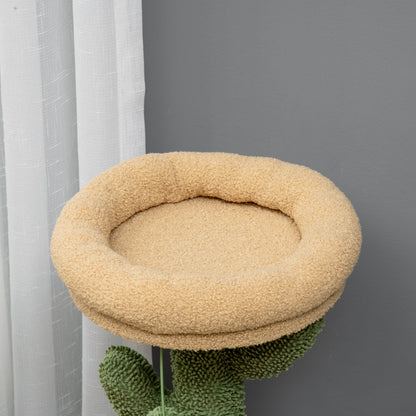 PawHut 72cm Cat Tree, with Top Bed, Curved Pad, Sisal Scratching Post - Beige & Green