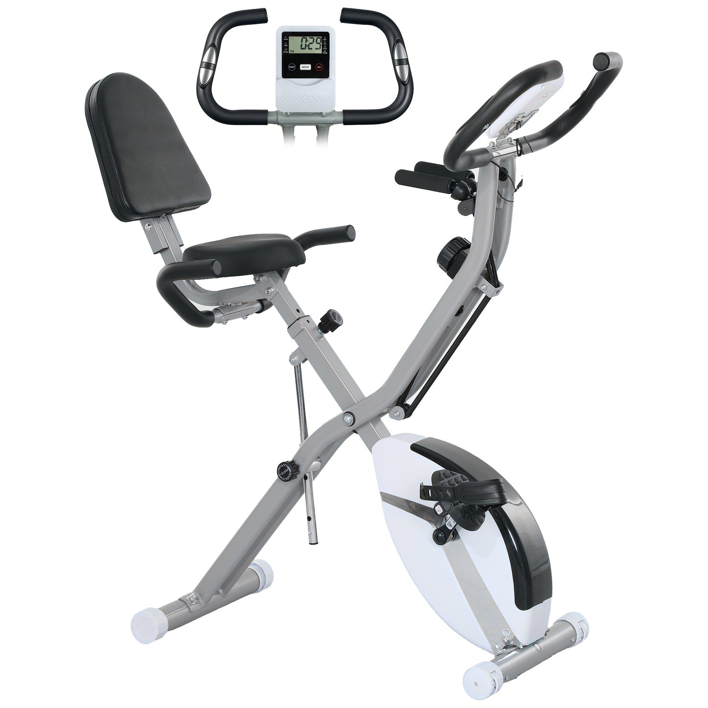 SPORTNOW Five-in-one Foldable Exercise Bike, Stationary Bike with Arm Workout Bands, LDC Monitor, Phone Holder, White