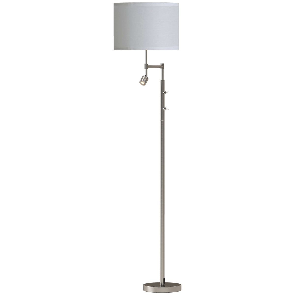 HOMCOM Modern Floor Lamp with Built-In Reading Light, Standing Lamp with Independent Switch, Satin Nickel