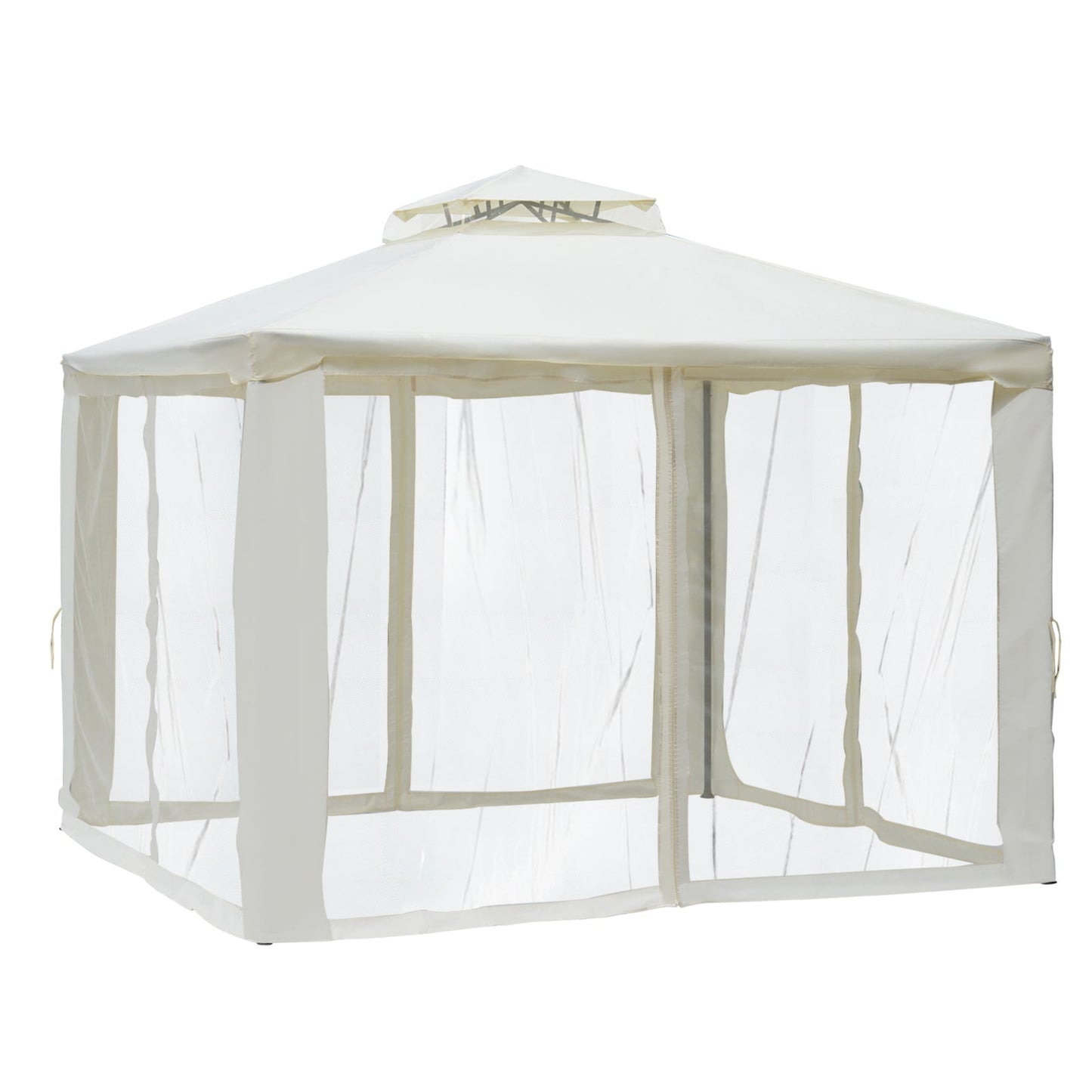 Outsunny 3 x 3 Meter Metal Gazebo Garden Outdoor 2-tier Roof Marquee Party Tent Canopy Pavillion Patio Shelter with Netting - Cream White