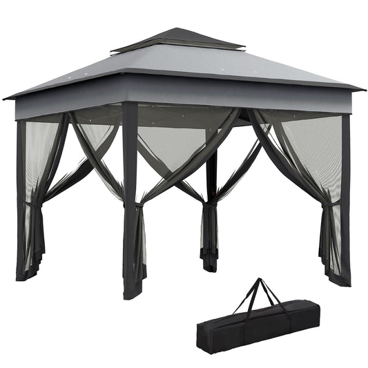 Outsunny 3 x 3(m) Pop Up Gazebo, Height Adjustable Instant Event Shelter with Netting and Carrying Bag, Grey