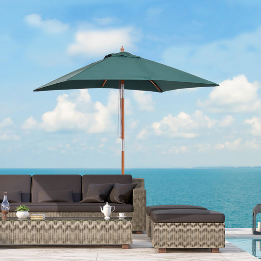 Outsunny 2m x 1.5m Parasol ogrodowy z odchylanym daszkiem przeciwsłonecznym, parasol ogrodowy na stół z drewnianą i bambusową ramą, zielony