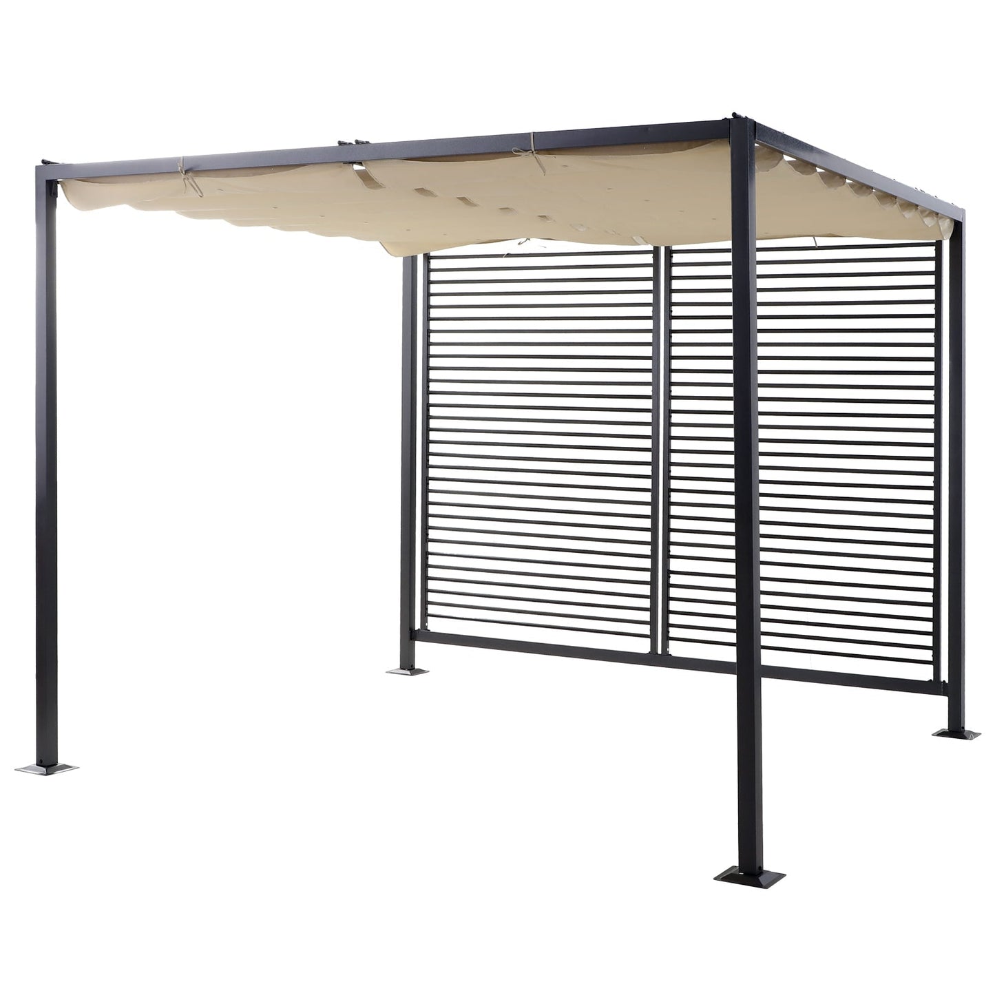 2.8m x 3m Retractable Metal Frame Outdoor Garden Pergola Beige