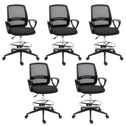 Vinsetto Ergonomic Mesh Back Drafting Chair, Tall Office Chair, Draughtsman Chair with Adjustable Height and Footrest 360  Swivel, Set of 5
