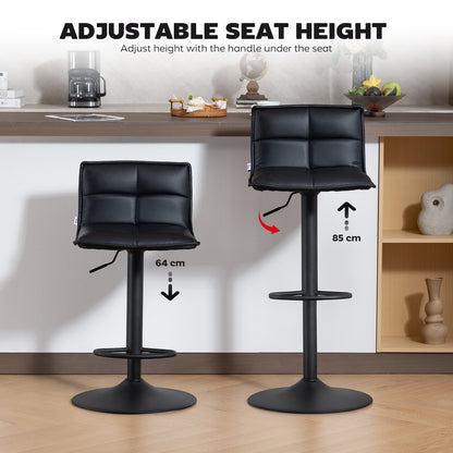 HOMCOM Set of Two Modern Faux Leather Bar Stools - Black