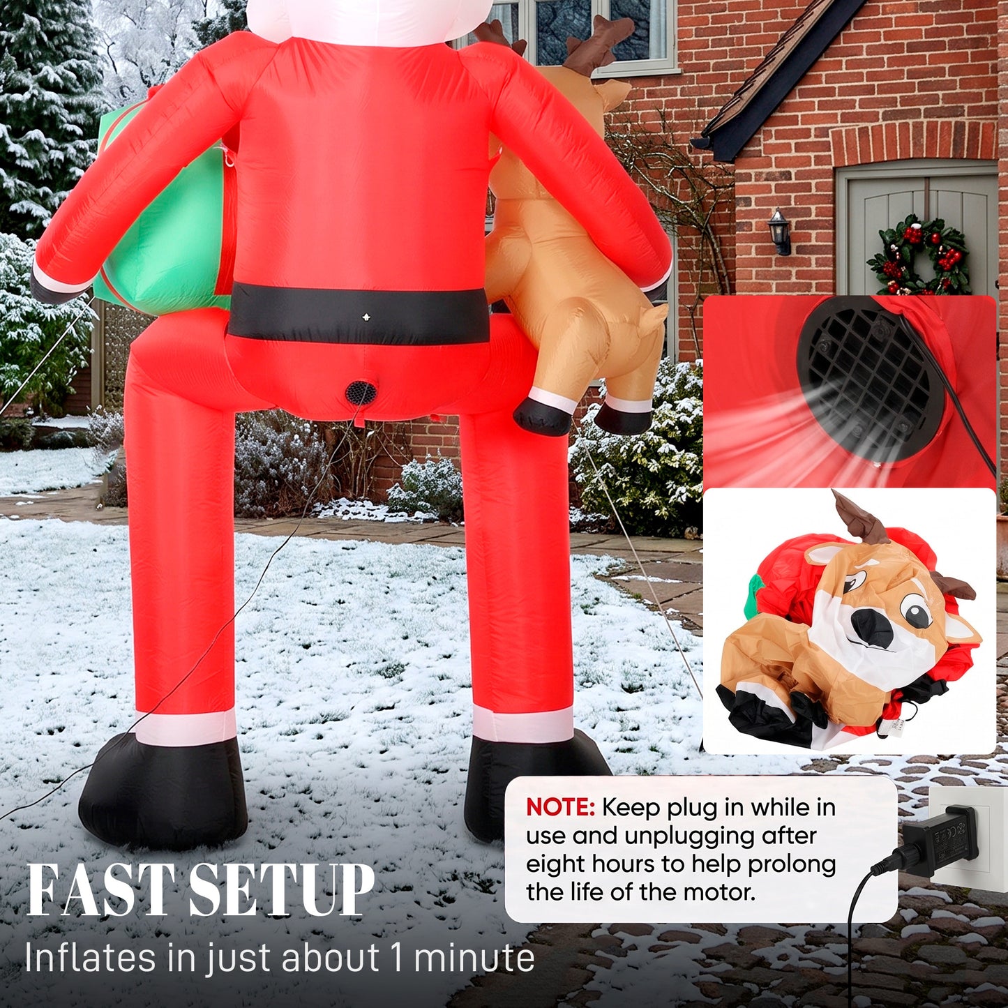 Outsunny 9.3ft Giant Christmas Inflatable Hanging Santa Claus Sitting w/ Reindeer, Gift Box