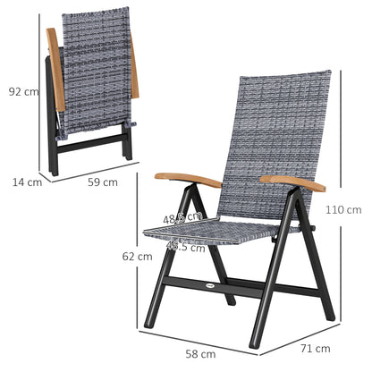 Krzesło ogrodowe Outsunny, 2 sztuki, składane, z podłokietnikami, wysokie oparcie, do ogrodu, na kemping, balkon, jasnoszare