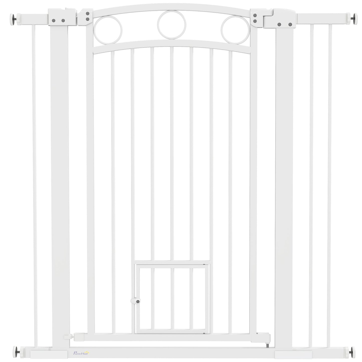 PawHut 106cm Tall Dog Gate with Cat Door, 7cm and 14cm Extensions, for Stairs, Doorways, 76-104cm Width