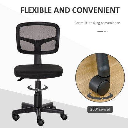 Krzesło biurowe Vinsetto Small Office Chair bez podłokietników, ergonomiczne obrotowe krzesło biurowe z siatki z zakrzywionym oparciem i kółkami, regulowana wysokość, do toaletki domowej, komputera, gabinetu, sypialni, udźwig do 120 kg