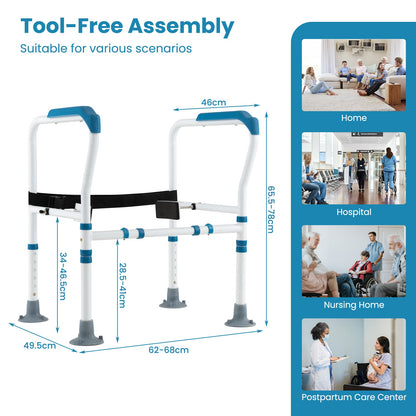 Stand Alone Toilet Safety Frame with Adjustable Height and Width -Blue