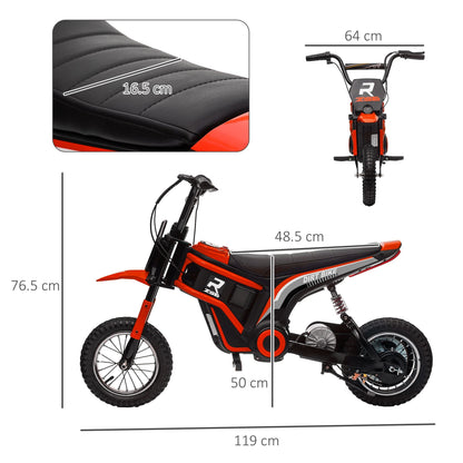 24V Electric Motorbike, Dirt Bike with Twist Grip Throttle, Music Horn, 12" Pneumatic Tyres, 16 Km/h Max. Speed, Red