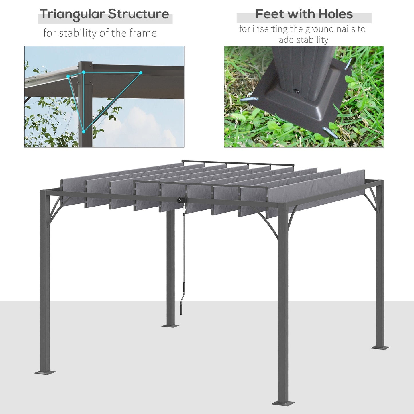 Outsunny 3 x 3(m) Outdoor Pergola with Retractable Roof, Aluminium Louvered Patio Gazebo Canopy for Lawn Garden Patio, Grey