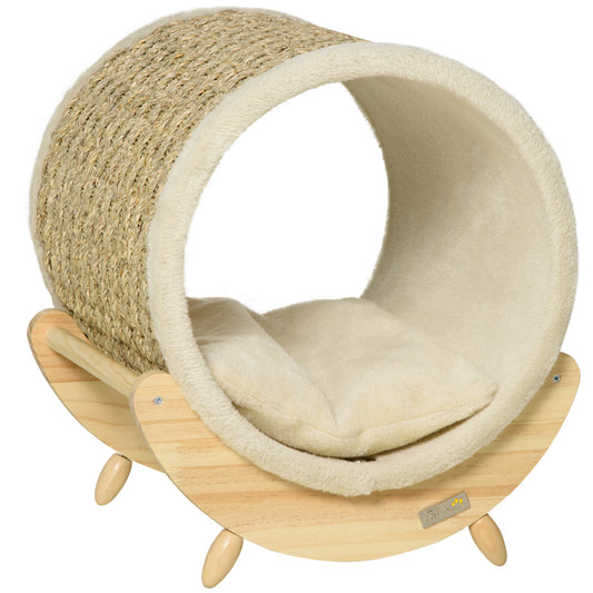 PawHut Raised Cat House, z drapakiem - beżowy