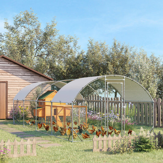 PawHut Walk In Chicken Run Galvanised Chicken Coop Hen Poultry House Cage Pet Playpen Garden with Water-Resist Covers
