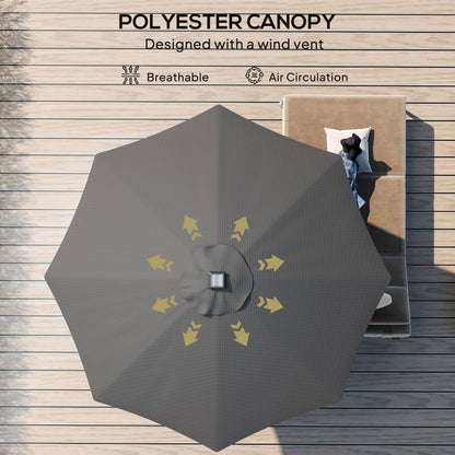Outsunny â2.7m Garden Parasol Solar Outdoor Tilt Sun Umbrella Patio Sun Shade w/ 24 LED Light, Hand Crank and 8 Ribs, Black