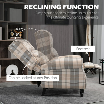 Retro Style Recliner Armchair Push Back Recliner Chair Living Room Furniture Cushion Padded Seat with Armrest Khaki