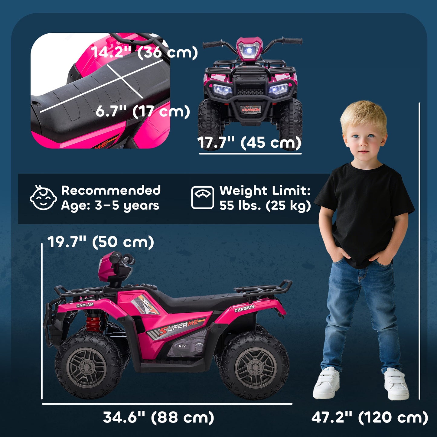 HOMCOM 12V Quad dla dzieci z funkcjami jazdy do przodu i do tyłu, jeździk ATV z muzyką, diodami LED, reflektorami, dla dzieci w wieku 3-5 lat - różowy