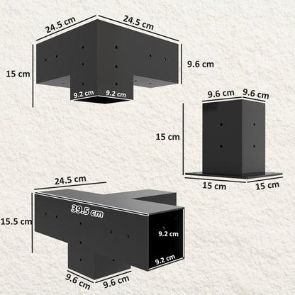 Outsunny 12PCS Pergola Kit, Pergola Brackets with 3-Way & 4-Way Corner Brackets for 9.6 x 9.6 cm (Actual 9.2 x 9.2 cm) Lumber