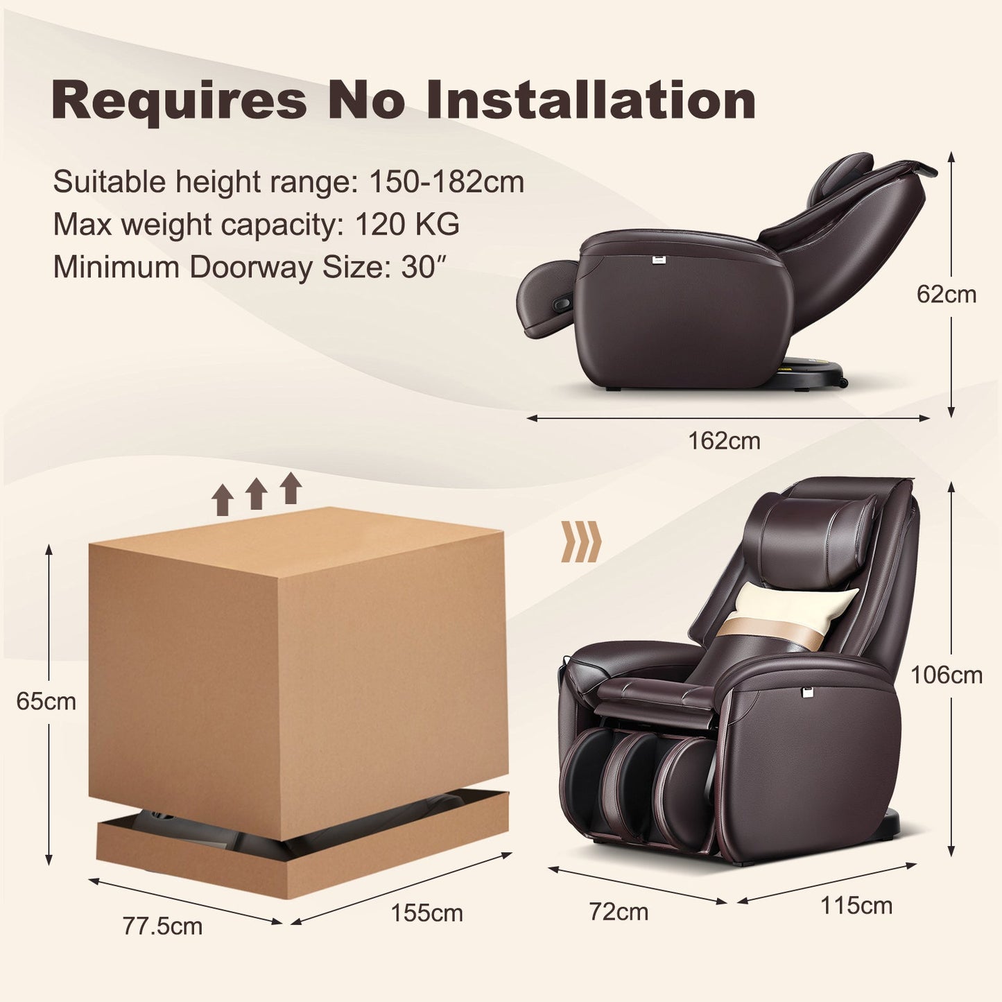 3D Zero Gravity Massage Chair with Full Body Massage and Back Heater-Brown