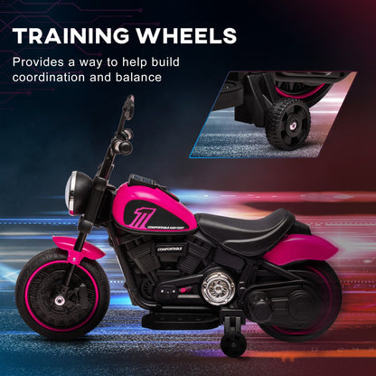 6v Electric Motorbike with Training Wheels, One-Button Start - Pink