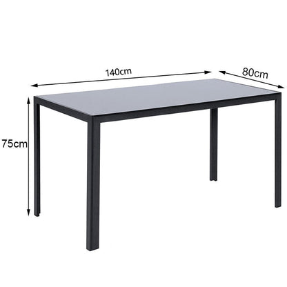 Rectangular Simplicity Modern Black Glass Dining Table with Metal Legs