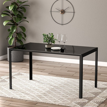 Rectangular Simplicity Modern Black Glass Dining Table with Metal Legs