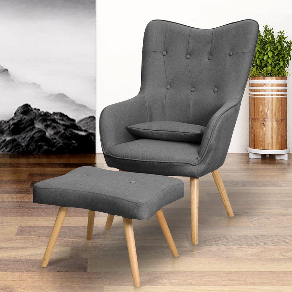 Soft Velvet Wingback Lounge Chair and Footstool