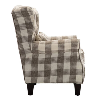 Elegant Coffee Checkered Sofa with Cushions and Walnut Legs